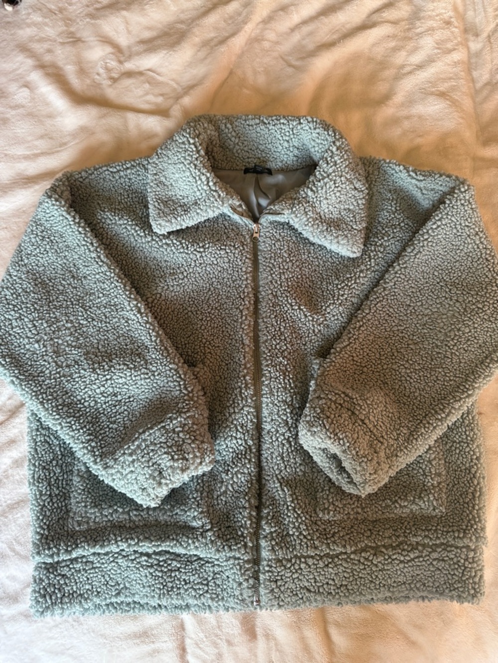 wild fable Sherpa Teddy Zip Jacket in Light Sage